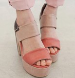 韩国正品代购女鞋stylenanda拼色时尚脚踝绑带粗跟凉鞋防水台
