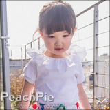 韩国代购 2016夏装 童装 纯色荷叶边翻领儿童短袖T恤 女童T恤0419