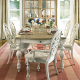 美式实木做旧餐桌椅欧式简约椭圆形代抽屉储物白色复古做旧餐桌椅