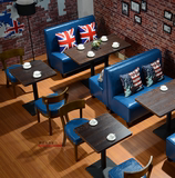实木咖啡厅奶茶甜品店桌椅组合复古西餐厅桌椅皮布艺双人沙发卡座
