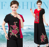 唐装中老年大码夏季女士短袖中国风中式改良套装两件套宽松妈妈装