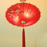 新中式手绘布艺雨伞吊灯 新古典现代绘画伞灯 茶楼会所吊灯具
