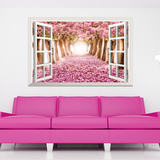 3d立体墙贴假窗户樱花树林卧室客厅墙壁装饰个性温馨可移创意贴纸