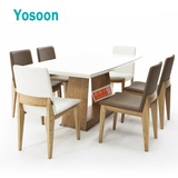 北欧宜家大理石餐桌简约原木长方形水曲柳实木餐桌椅组合白色饭桌