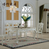 欧式大理石餐桌长方形餐桌椅简单实木小户型餐台象牙白色饭桌组合