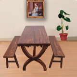 实木 碳化木餐桌椅组合 烧烤桌 椅防腐仿古桌椅饭店户外