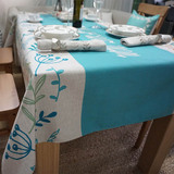 假日清新餐桌布布艺蓝绿台布长方形茶几桌布家用植物花卉茶几盖布