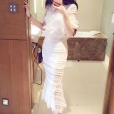 the pinkpo定制 名媛白色蕾丝套装两件套套装2016新款连衣裙长裙
