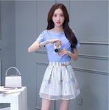 2016夏季新款韩版女装时尚甜美淑女显瘦蓬蓬裙两件套连衣裙套装裙