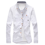 夏季英伦男士长袖衬衫青年韩版修身型纯色简约薄款打底白衬衣潮流