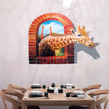 可移除整张自粘墙贴纸创意时尚3D长颈鹿仿真立体客厅装饰墙面贴画