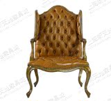 法式复古实木皮艺沙发椅 美式简约仿古休闲椅 办公椅 单人老虎椅