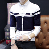 2016秋季男士长袖T恤新款青年韩版修身假两件衬衫领t恤学生打底衫