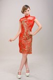 2012夏装新款 中式旗袍 复古 改良时尚短款旗袍裙 真丝凤凰大红