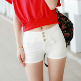 韩版夏季薄款白色高腰牛仔短裤女排扣弹力紧身显瘦收腹纯棉热裤子