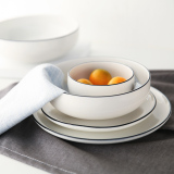 聚可爱 新骨瓷碗盘碟勺黑边中式家用餐具套装创意简约餐具组合