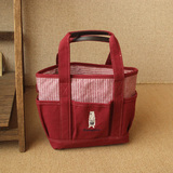 日本新品日系小熊手提包棉布布艺保温袋便当包手提袋多口袋饭盒包