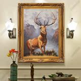 欧式玄关油画纯手绘发财鹿装饰画客厅书房挂画有框壁画动物画正品