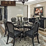 后现代餐厅黑色钢琴漆实木餐桌椅组合 6人饭桌 饭店1.3米圆餐桌椅