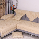 欧式刺绣野玫瑰沙发垫四季全棉布艺坐垫简约绗缝实木皮沙发巾罩套