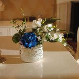 轻风 蓝色玫瑰蝴蝶兰仿真花成品 客厅摆放假花绢花设计装饰花艺