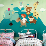 卡通蓝色鲸鱼动物园墙纸 手绘地中海壁画 卧室儿童背景墙大型壁画