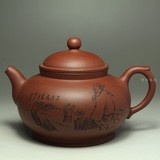紫砂壶宜兴正品茶壶具300CC全手工细腻刻绘人物底槽清清逸范丽香