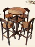 特价碳化桌椅套件防腐火烧木咖啡实木酒吧桌凳吧台高脚桌椅组合