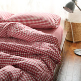 日式全棉简约纯色水洗棉四件套纯棉格子素色被套床笠床单床上用品