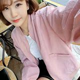 2016春季新款韩版女装薄款单件纯色直筒立领百搭长袖拉链风衣外套