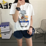 特价款韩版T恤女短袖修身显瘦卡通中长款磨破学生闺蜜装体恤衫潮