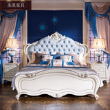 欧式实木床 法式真皮床1.8米双人床奢华公主婚床大卧室成套家具