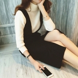 韩国代购2015秋冬装毛衣裙子冬季毛呢背带连衣裙两件套装女时尚潮
