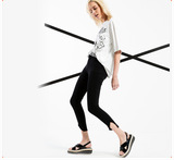 2016最新原创设计欧美超酷简约裤脚磨破黑色打底牛仔女士小脚裤