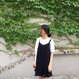 韩国订单 夏天学院风女子外穿吊带裙复古Chic度假风荷叶边连衣裙