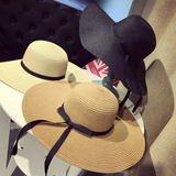 2016帽子女夏季新款海滩遮阳帽可折叠沙滩出游度假草帽韩版大沿帽