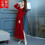 2016春夏季新款韩版大码女装中长款修身显瘦长袖雪纺连衣裙长裙女