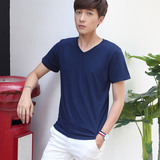 纯色大码青少年韩版修身V领短袖t恤男士夏季运动打底衫潮男装小衫