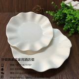 厂家直销批发纯白酒店陶瓷餐具盘子创意异形荷叶碟子西式餐具菜盘