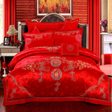 天然蚕丝棉60s提花四件套多件套婚庆床上用品纯棉大红床单床盖式