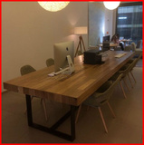 欧式咖啡茶餐厅桌椅实木家具原木复古铁艺餐桌书桌会议桌