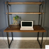 美式创意书桌水管书架铁艺实木墙上隔板置物架笔记本电脑桌写字台