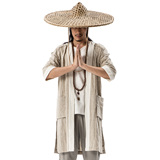 棉麻料短袖加长袍复古中国风男装亚麻布上衣服开衫麻衣五分袖衬衣