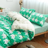 绿色小象卡通清新纯全棉40支斜纹床单被套四件套日式床上用品