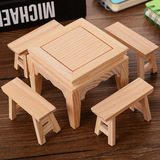 136-6仿古四方桌 小家具模型创意4人桌椅木质摆件 儿童玩具礼物