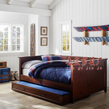 美式实木双层床地中海坐卧两用多功能沙发床/拖床小户型折叠床