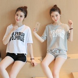 夏装韩版少女装字母T恤套装中学生运动休闲夏季女孩短裤两件套装