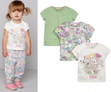 英国童装mothercare代购女宝宝绿色粉色兔子图碎花上衣短袖T恤3件