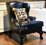 老虎椅 真皮单人沙发美式客厅卧室咖啡厅样板间设计师高背椅新款