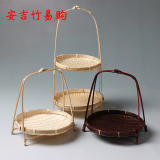 日式纯手工竹编手提篮子 手工可拆卸盛物竹篮 摆件果盘 点心篮子